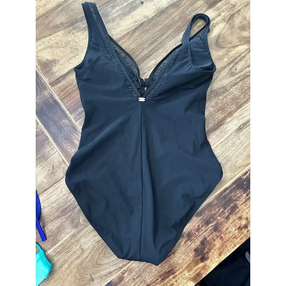 Amoressa Women's Black V-neckline One Piece Swimsuit Size 12